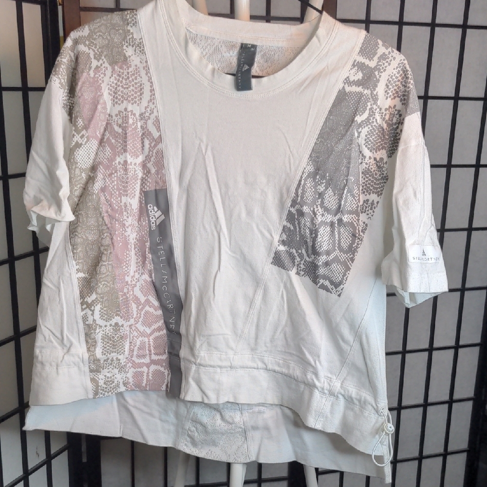 ADIDAS BY STELLA MCCARTNEY White and Gray Snake Print Crop Top